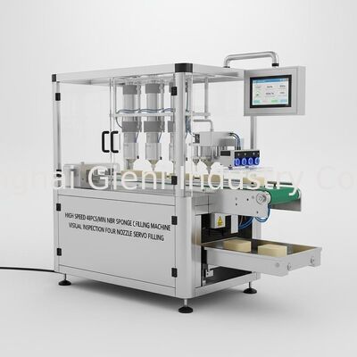 Hochgeschwindigkeit 48PCS/Min NBR Sponge Cushion Füllmaschine mit visueller Inspektion und vier Düsen Servo Füllmaschine